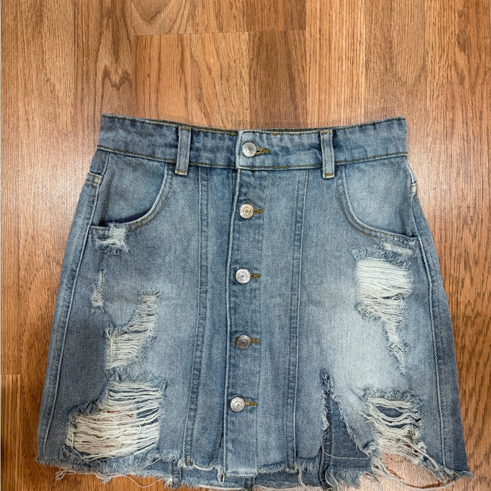 Free People Blue Mini Skirt Casual Distressed